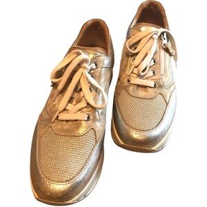 NEROGIARDINI Silver White Crackle Leather Mesh Side Zip Platform Sneaker 3…